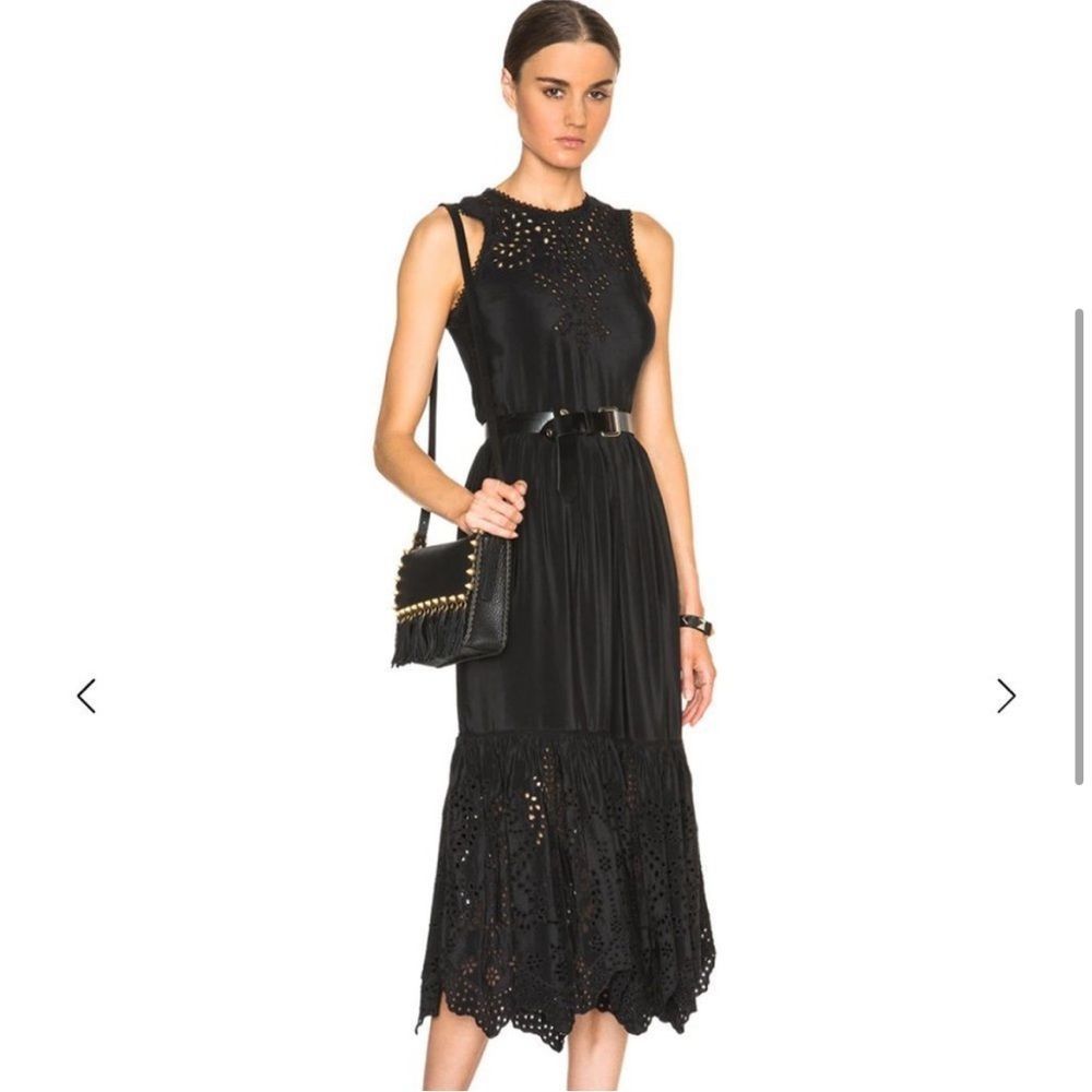 Ulla Johnson Oona Silk Eyelet Embroidered Dress in Raven Black Size 10 - Picture 2 of 11